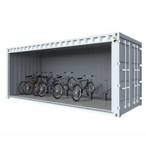 Fietsenstalling in een halfoverdekte 20 voet container met 16 plaatsen
