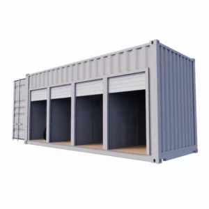 Garage met 4 boxen van 3,5 m² in zeecontainer – Handmatig te openen roldeuren
