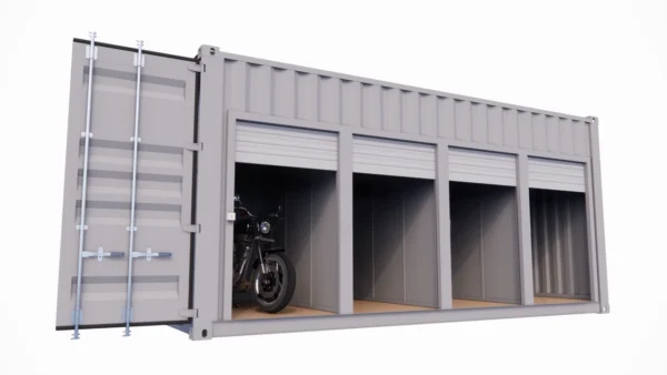 Garage met 4 boxen van 3,5 m² in zeecontainer – Handmatig te openen roldeuren - Afbeelding 2