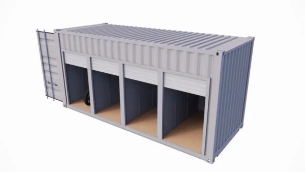 Garage met 4 boxen van 3,5 m² in zeecontainer – Handmatig te openen roldeuren - Afbeelding 4
